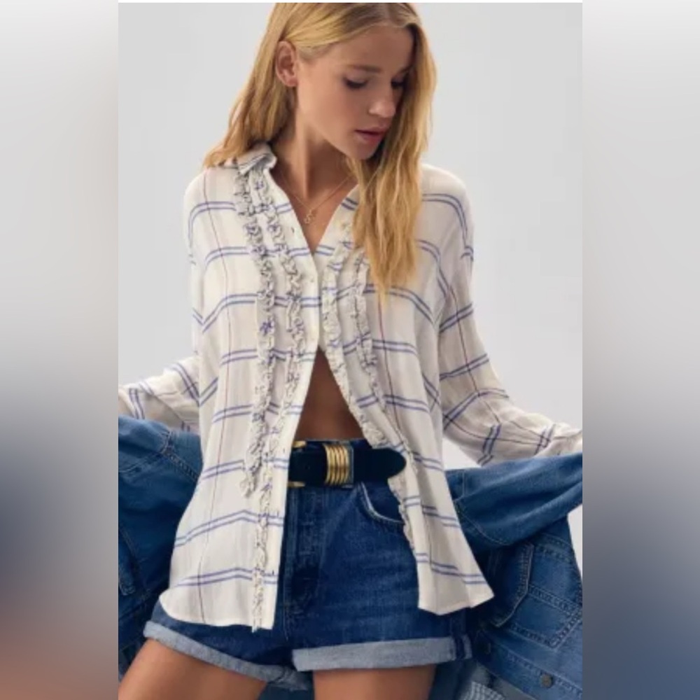 Pilcro White and Blue Button Down Shirt